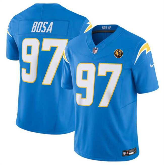 Men's Los Angeles Chargers #97 Joey Bosa Light Blue 2023 F.U.S.E. With John Madden Patch Vapor Limited Stitched Football Jersey Men's Los Angeles Chargers #97 Joey Bosa Light Blue 2023 F.U.S.E. With John Madden Patch Vapor Limited Stitched Football Jersey