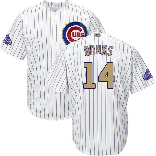 Cubs #14 Ernie Banks White(Blue Strip) 2017 Gold Program Cool Base Stitched MLB Jersey Cubs #14 Ernie Banks White(Blue Strip) 2017 Gold Program Cool Base Stitched MLB Jersey