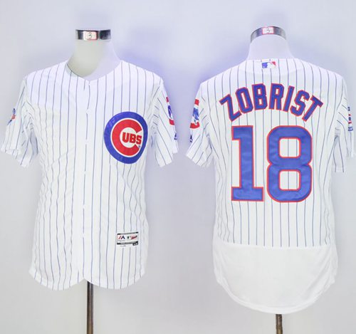 Cubs #18 Ben Zobrist White Flexbase Authentic Collection with 100 Years at Wrigley Field Commemorative Patch Stitched MLB Jersey Cubs #18 Ben Zobrist White Flexbase Authentic Collection with 100 Years at Wrigley Field Commemorative Patch Stitched MLB Jersey