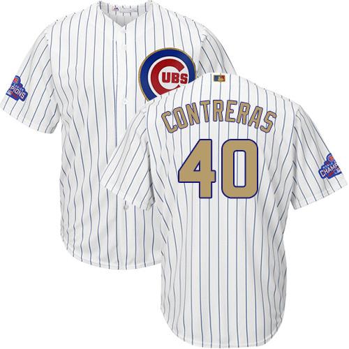 Cubs #40 Willson Contreras White(Blue Strip) 2017 Gold Program Cool Base Stitched MLB Jersey Cubs #40 Willson Contreras White(Blue Strip) 2017 Gold Program Cool Base Stitched MLB Jersey