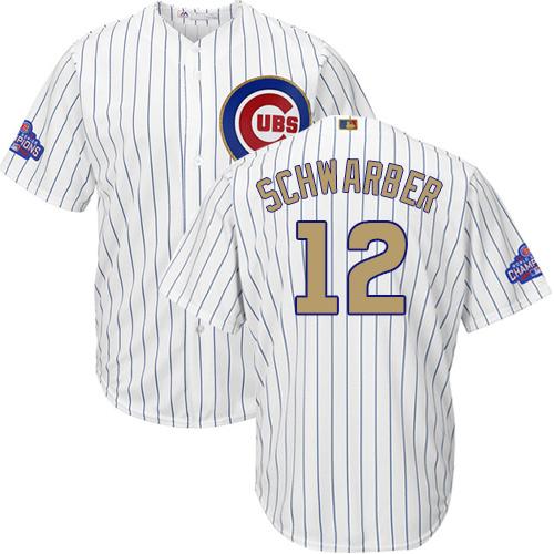 Cubs #12 Kyle Schwarber White(Blue Strip) 2017 Gold Program Cool Base Stitched MLB Jersey Cubs #12 Kyle Schwarber White(Blue Strip) 2017 Gold Program Cool Base Stitched MLB Jersey