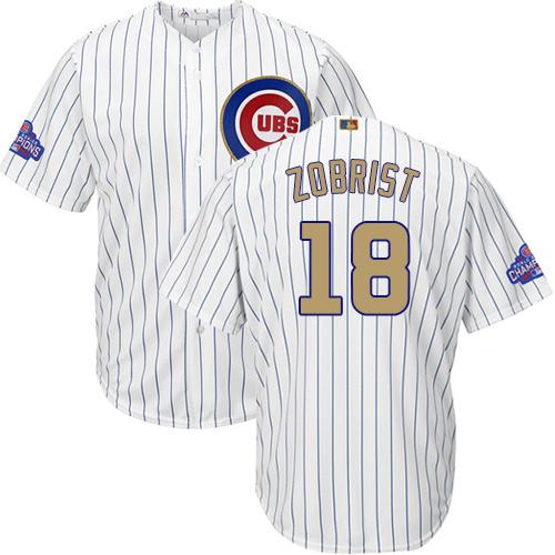 Cubs #18 Ben Zobrist White(Blue Strip) 2017 Gold Program Cool Base Stitched MLB Jersey Cubs #18 Ben Zobrist White(Blue Strip) 2017 Gold Program Cool Base Stitched MLB Jersey