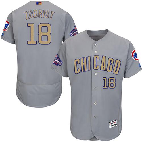 Cubs #18 Ben Zobrist Grey Flexbase Authentic 2017 Gold Program Stitched MLB Jersey Cubs #18 Ben Zobrist Grey Flexbase Authentic 2017 Gold Program Stitched MLB Jersey