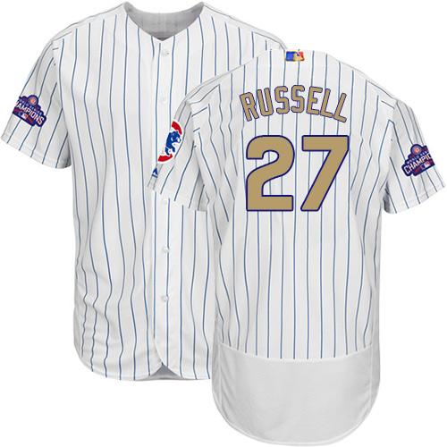 Cubs #27 Addison Russell White(Blue Strip) Flexbase Authentic 2017 Gold Program Stitched MLB Jersey Cubs #27 Addison Russell White(Blue Strip) Flexbase Authentic 2017 Gold Program Stitched MLB Jersey