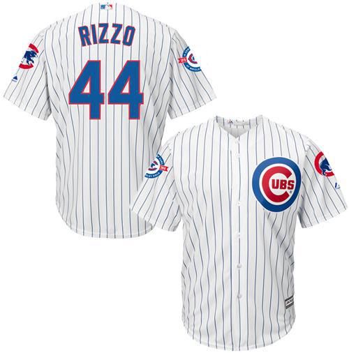 Cubs #44 Anthony Rizzo White Strip New Cool Base with 100 Years at Wrigley Field Commemorative Patch Stitched MLB Jersey Cubs #44 Anthony Rizzo White Strip New Cool Base with 100 Years at Wrigley Field Commemorative Patch Stitched MLB Jersey