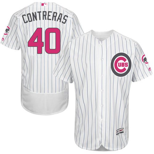 Cubs #40 Willson Contreras White(Blue Strip) Flexbase Authentic Collection Mother's Day Stitched MLB Jersey Cubs #40 Willson Contreras White(Blue Strip) Flexbase Authentic Collection Mother's Day Stitched MLB Jersey