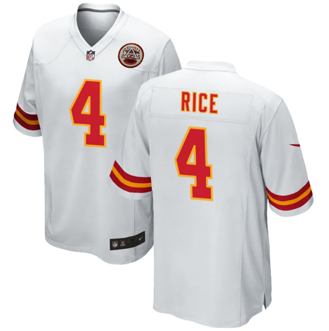 Men’s Kansas City Chiefs #4 Rashee Rice White Stitched Game Football Jersey Men’s Kansas City Chiefs #4 Rashee Rice White Stitched Game Football Jersey
