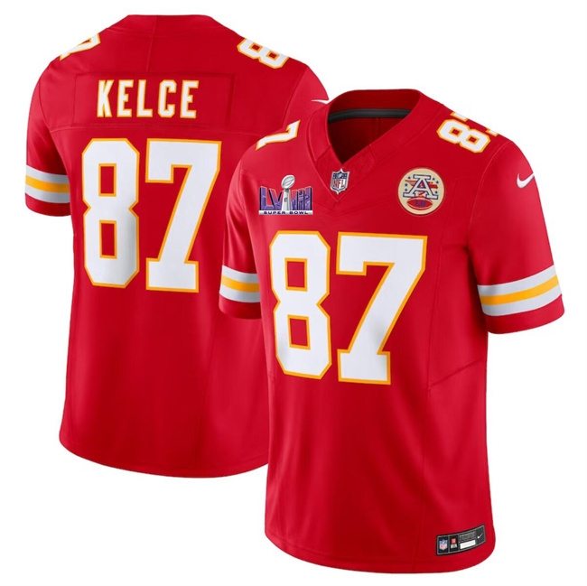 Men's Kansas City Chiefs #87 Travis Kelce Red F.U.S.E. Super Bowl LVIII Patch Vapor Untouchable Limited Stitched Football Jersey Men's Kansas City Chiefs #87 Travis Kelce Red F.U.S.E. Super Bowl LVIII Patch Vapor Untouchable Limited Stitched Football Jersey