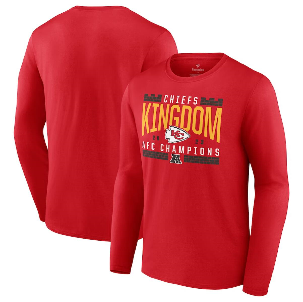 Men's Kansas City Chiefs Red 2023 AFC Champions Hometown Not Done Long Sleeve T-Shirt Men's Kansas City Chiefs Red 2023 AFC Champions Hometown Not Done Long Sleeve T-Shirt