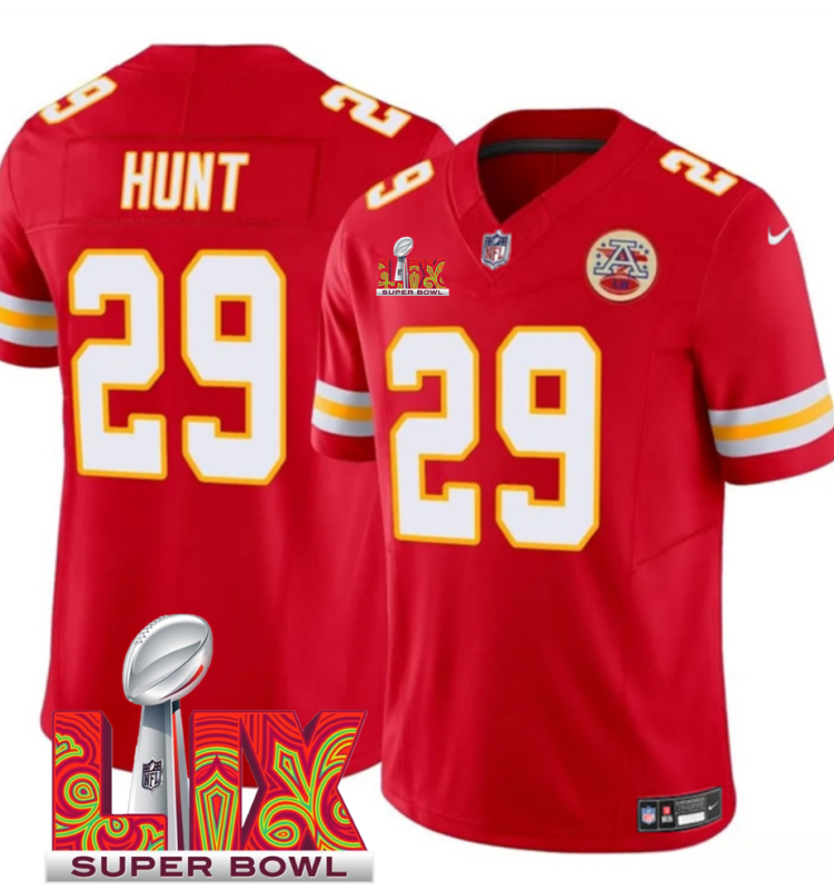 Men's Kansas City Chiefs #29 Kareem Hunt Red F.U.S.E. 24/25 Super Bowl LIX Vapor Untouchable Limited Stitched Football Jersey Men's Kansas City Chiefs #29 Kareem Hunt Red F.U.S.E. 24/25 Super Bowl LIX Vapor Untouchable Limited Stitched Football Jersey