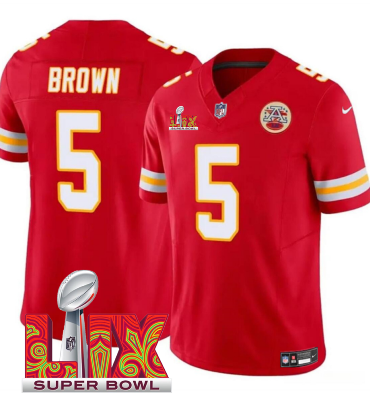 Men's Kansas City Chiefs #5 Hollywood Brown Red F.U.S.E. 24/25 Super Bowl LIX Vapor Untouchable Limited Stitched Football Jersey Men's Kansas City Chiefs #5 Hollywood Brown Red F.U.S.E. 24/25 Super Bowl LIX Vapor Untouchable Limited Stitched Football Jersey