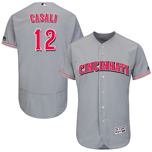 Reds #12 Curt Casali Grey Flexbase Authentic Collection Stitched MLB Jersey Reds #12 Curt Casali Grey Flexbase Authentic Collection Stitched MLB Jersey