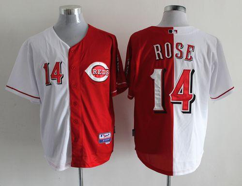 Reds #14 Pete Rose Red/White Split Fashion Stitched MLB Jersey Reds #14 Pete Rose Red/White Split Fashion Stitched MLB Jersey