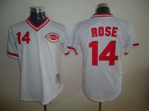 Mitchell and Ness Reds #14 Pete Rose Stitched White Throwback MLB Jersey Mitchell and Ness Reds #14 Pete Rose Stitched White Throwback MLB Jersey