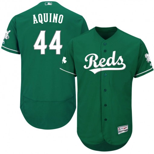 Cincinnati Reds #44 Aristides Aquino Majestic St. Patrick's Day Flex Base Authentic Collection Celtic Player Jersey Green