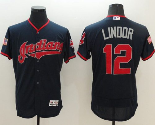 Indians #12 Francisco Lindor Navy Blue Fashion Stars & Stripes Flexbase Authentic Stitched MLB Jersey Indians #12 Francisco Lindor Navy Blue Fashion Stars & Stripes Flexbase Authentic Stitched MLB Jersey