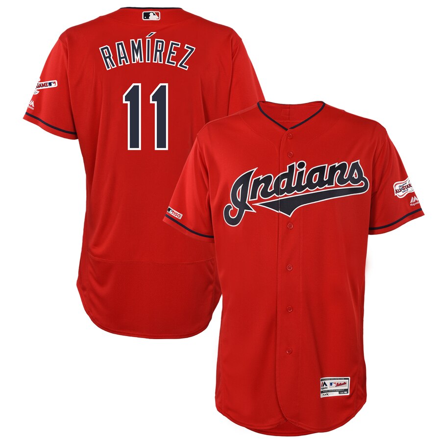 Cleveland Indians #11 Jose Ramirez Majestic Alternate 2019 All-Star Game Patch Flex Base Player Jersey Scarlet