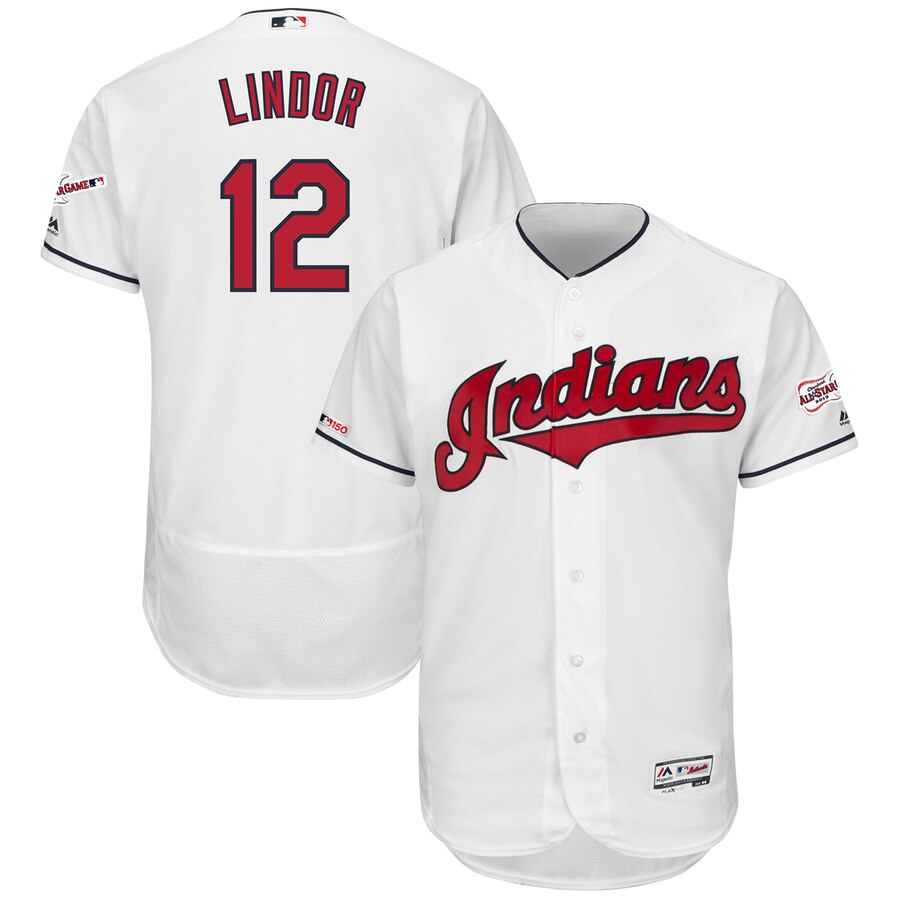 Cleveland Indians #12 Francisco Lindor Majestic Home 2019 All-Star Game Patch Flex Base Player Jersey White Cleveland Indians #12 Francisco Lindor Majestic Home 2019 All-Star Game Patch Flex Base Player Jersey White
