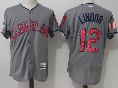 Indians #12 Francisco Lindor Grey Fashion Stars & Stripes Flexbase Authentic Stitched MLB Jersey Indians #12 Francisco Lindor Grey Fashion Stars & Stripes Flexbase Authentic Stitched MLB Jersey
