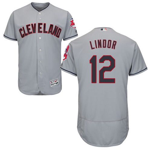 Indians #12 Francisco Lindor Grey Flexbase Authentic Collection Stitched MLB Jersey Indians #12 Francisco Lindor Grey Flexbase Authentic Collection Stitched MLB Jersey
