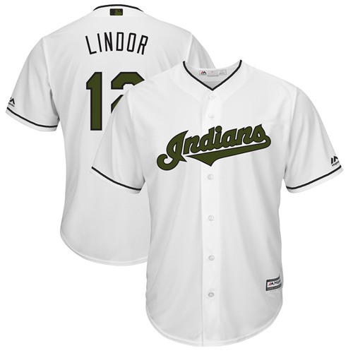 Indians #12 Francisco Lindor White New Cool Base 2018 Memorial Day Stitched MLB Jersey Indians #12 Francisco Lindor White New Cool Base 2018 Memorial Day Stitched MLB Jersey