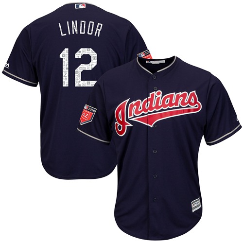 Indians #12 Francisco Lindor Navy Blue 2018 Spring Training Cool Base Stitched MLB Jersey Indians #12 Francisco Lindor Navy Blue 2018 Spring Training Cool Base Stitched MLB Jersey