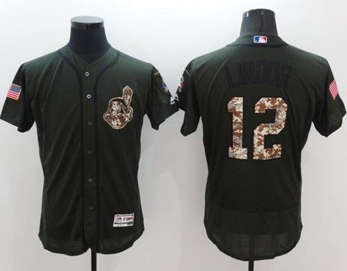 Indians #12 Francisco Lindor Green Flexbase Authentic Collection Salute to Service Stitched MLB Jersey Indians #12 Francisco Lindor Green Flexbase Authentic Collection Salute to Service Stitched MLB Jersey