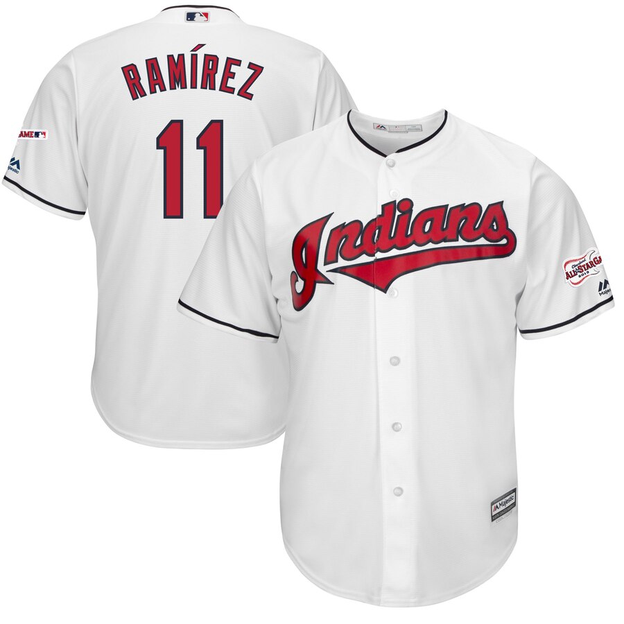 Cleveland Indians #11 Jose Ramirez Majestic Home 2019 All-Star Game Patch Cool Base Player Jersey White Cleveland Indians #11 Jose Ramirez Majestic Home 2019 All-Star Game Patch Cool Base Player Jersey White