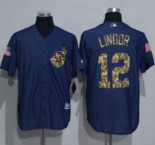 Indians #12 Francisco Lindor Denim Blue Salute to Service Stitched MLB Jersey Indians #12 Francisco Lindor Denim Blue Salute to Service Stitched MLB Jersey