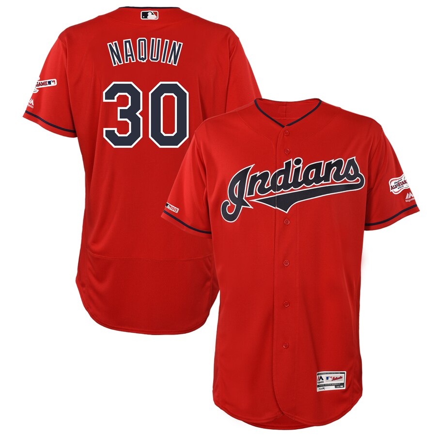 Cleveland Indians #30 Tyler Naquin Majestic Alternate 2019 All-Star Game Patch Flex Base Player Jersey Scarlet