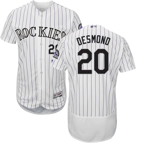 Rockies #20 Ian Desmond White Strip Flexbase Authentic Collection Stitched MLB Jersey Rockies #20 Ian Desmond White Strip Flexbase Authentic Collection Stitched MLB Jersey