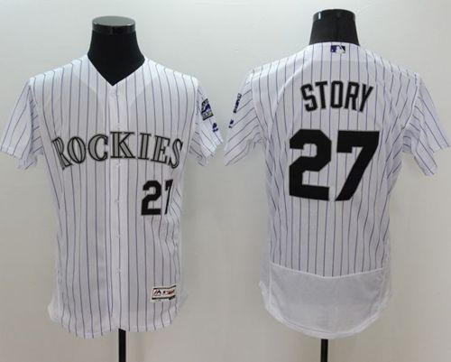 Rockies #27 Trevor Story White Strip Flexbase Authentic Collection Stitched MLB Jersey Rockies #27 Trevor Story White Strip Flexbase Authentic Collection Stitched MLB Jersey
