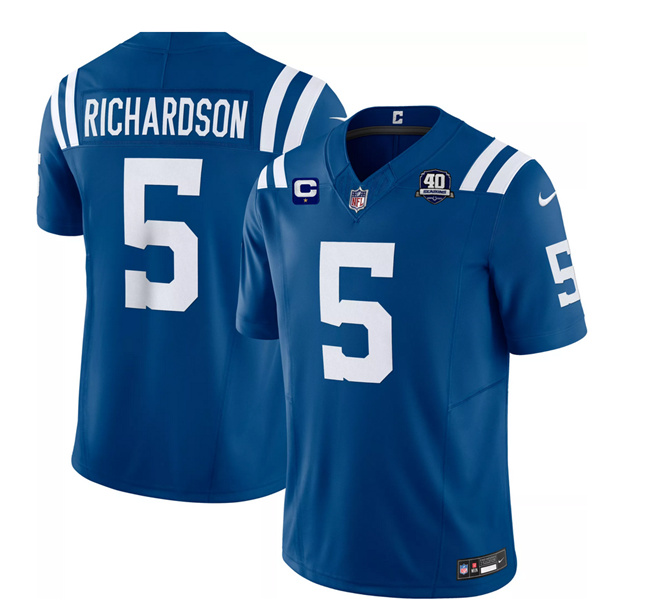 Men's Indianapolis Colts #5 Anthony Richardson Blue 2023 F.U.S.E. 40th Anniversary With 1-Star C Patch Vapor Untouchable Limited Stitched Football Jersey Men's Indianapolis Colts #5 Anthony Richardson Blue 2023 F.U.S.E. 40th Anniversary With 1-Star C Patch Vapor Untouchable Limited Stitched Football Jersey