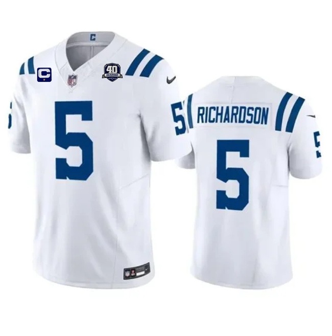 Men's Indianapolis Colts #5 Anthony Richardson White 2023 F.U.S.E. 40th Anniversary With 1-Star C Patch Vapor Untouchable Limited Stitched Football Jersey Men's Indianapolis Colts #5 Anthony Richardson White 2023 F.U.S.E. 40th Anniversary With 1-Star C Patch Vapor Untouchable Limited Stitched Football Jersey