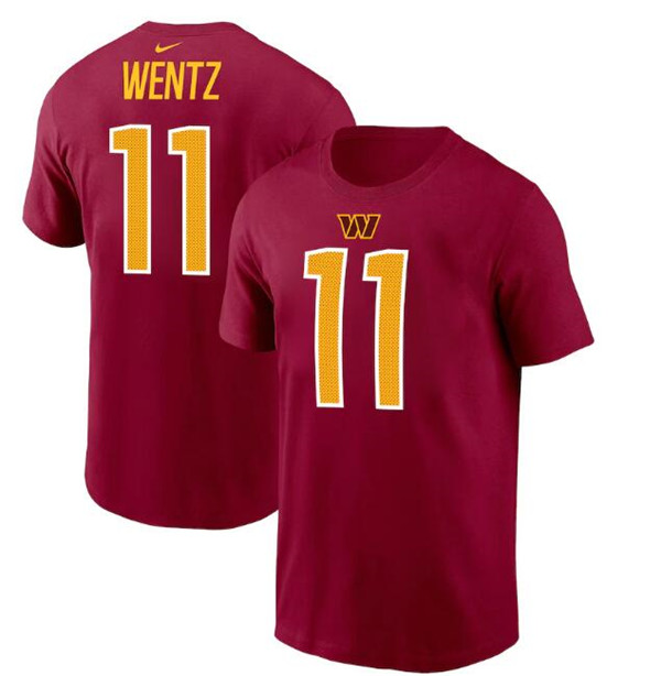 Men's Washington Commanders #11 Carson Wentz 2022 Red Name & Number T-Shirt Men's Washington Commanders #11 Carson Wentz 2022 Red Name & Number T-Shirt