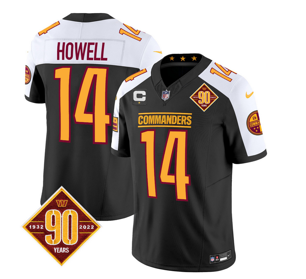 Men's Washington Commanders #14 Sam Howell Black/White 2023 F.U.S.E. 90th AnniversaryVapor Limited Stitched Football Jersey