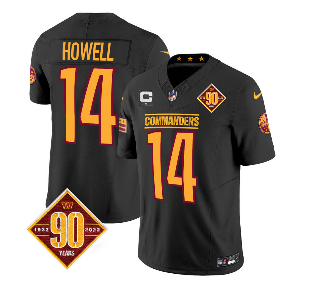 Men's Washington Commanders #14 Sam Howell Black 2023 F.U.S.E. 90th Anniversary Vapor Limited Stitched Football Jersey