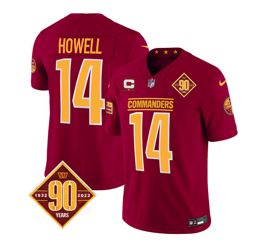Men's Washington Commanders #14 Sam Howell Burgundy 2023 F.U.S.E. 90th Anniversary Vapor Limited Stitched Football Jersey