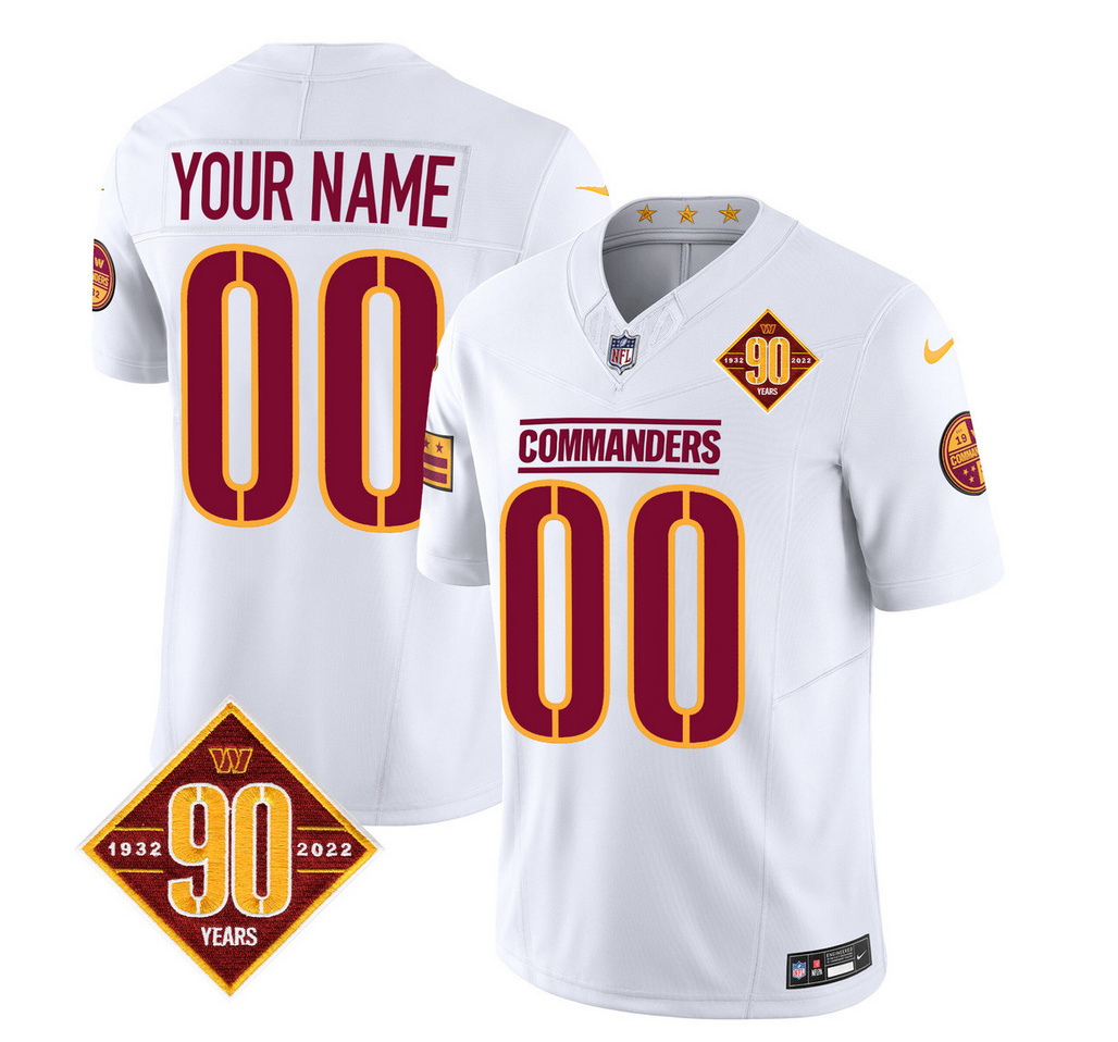 Men's Washington Commanders Active Player Custom White 2023 F.U.S.E. 90th Anniversary Vapor Limited Stitched Football Jersey Men's Washington Commanders Active Player Custom White 2023 F.U.S.E. 90th Anniversary Vapor Limited Stitched Football Jersey