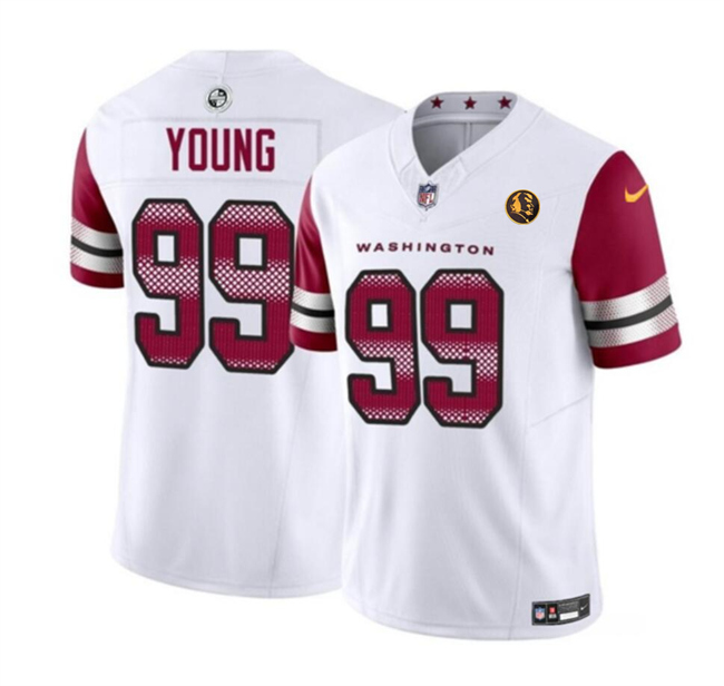 Men's Washington Commanders #99 Chase Young White 2023 F.U.S.E. With John Madden Patch Vapor Limited Stitched Football Jersey Men's Washington Commanders #99 Chase Young White 2023 F.U.S.E. With John Madden Patch Vapor Limited Stitched Football Jersey