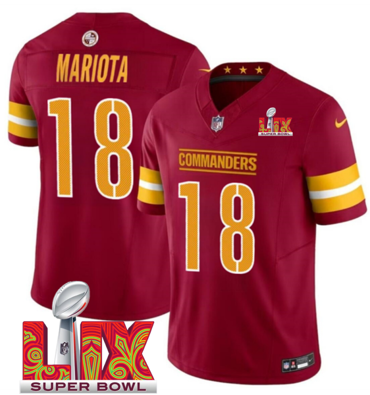 Men's Washington Commanders #18 Marcus Mariota Burgundy F.U.S.E. 24/25 Super Bowl LIX Vapor Untouchable Limited Stitched Football Jersey Men's Washington Commanders #18 Marcus Mariota Burgundy F.U.S.E. 24/25 Super Bowl LIX Vapor Untouchable Limited Stitched Football Jersey