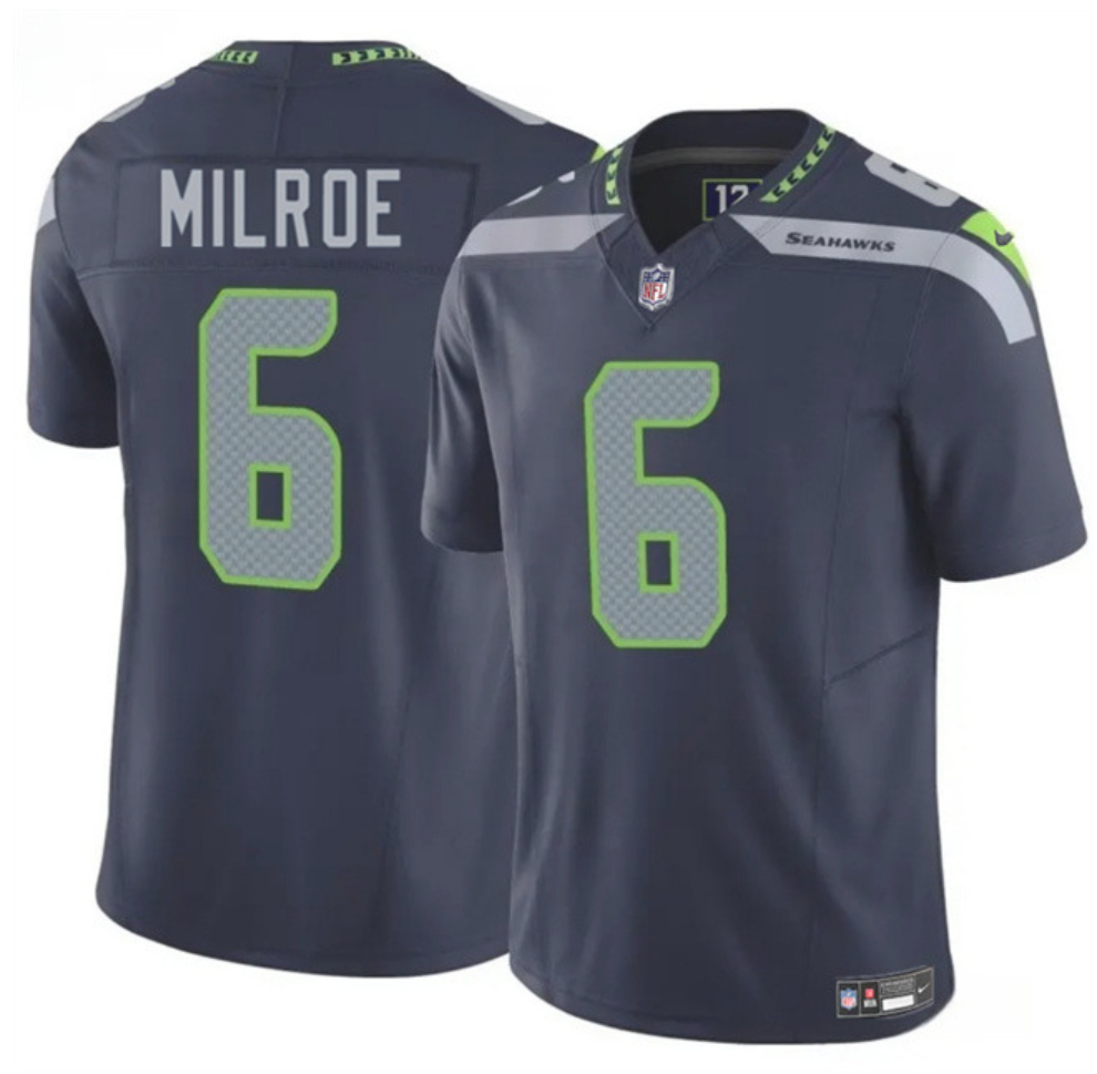 Men's Seattle Seahawks #6 Jalen Milroe Navy 2025 Draft F.U.S.E. Vapor Untouchable Limited Stitched Football Jersey Men's Seattle Seahawks #6 Jalen Milroe Navy 2025 Draft F.U.S.E. Vapor Untouchable Limited Stitched Football Jersey