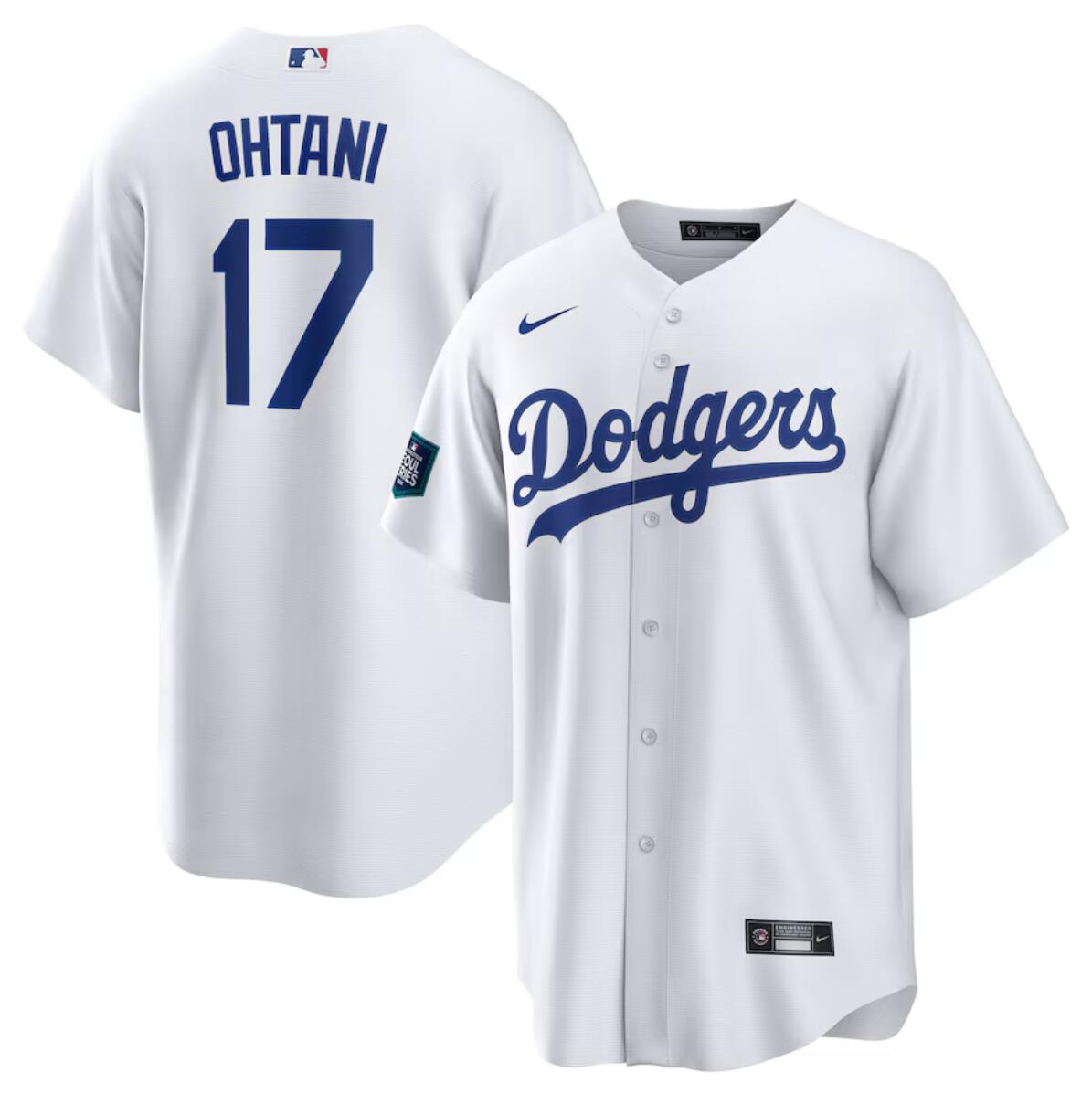 Men's Los Angeles Dodgers #17 Shohei Ohtani White 2024 World Tour Seoul Series Home Stitched Baseball Jersey Men's Los Angeles Dodgers #17 Shohei Ohtani White 2024 World Tour Seoul Series Home Stitched Baseball Jersey