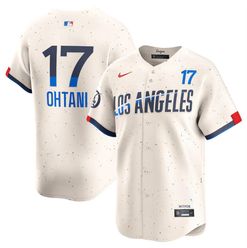 Men's Los Angeles Dodgers #17 Shohei Ohtani Cream 2024 City Connect Limited Stitched Baseball Jersey Men's Los Angeles Dodgers #17 Shohei Ohtani Cream 2024 City Connect Limited Stitched Baseball Jersey