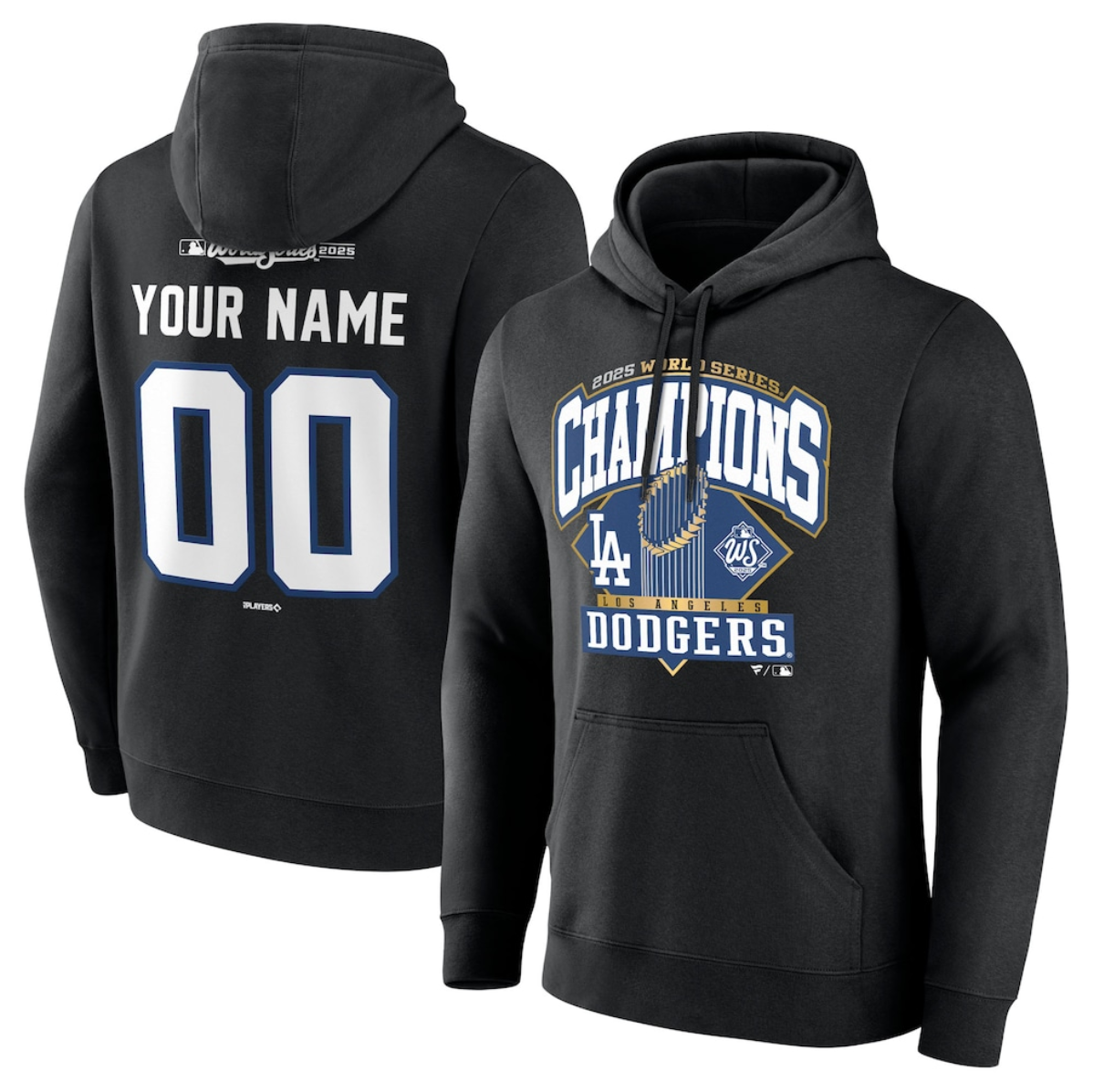 Men's Los Angeles Dodgers Black 2025 World Series Champions Custom Black Name & Number Hoodie Men's Los Angeles Dodgers Black 2025 World Series Champions Custom Black Name & Number Hoodie