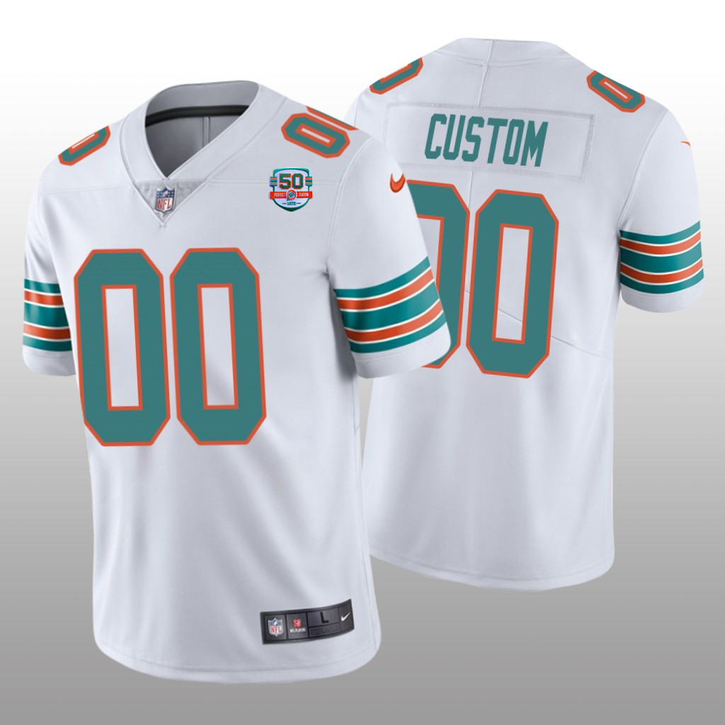 Men's Miami Dolphins Active Player Custom 2022 White With 50th Perfect Season Patch Limited Stitched Jersey Men's Miami Dolphins Active Player Custom 2022 White With 50th Perfect Season Patch Limited Stitched Jersey