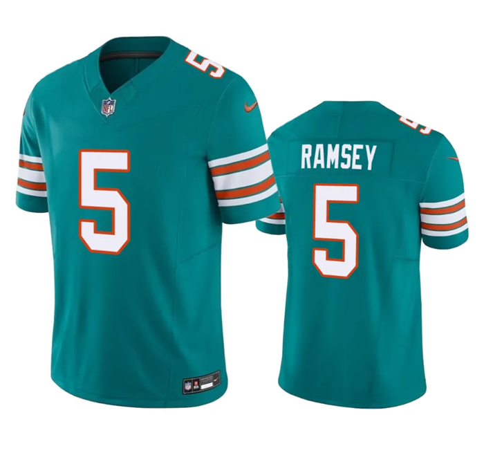 Men's Miami Dolphins #5 Jalen Ramsey Aqua 2023 F.U.S.E Vapor Limited Stitched Football Jersey Men's Miami Dolphins #5 Jalen Ramsey Aqua 2023 F.U.S.E Vapor Limited Stitched Football Jersey