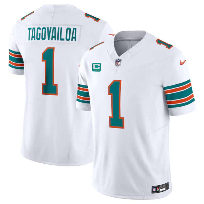 Men's Miami Dolphins #1 Tua Tagovailoa White F.U.S.E Alternate With 3-Star C Patch Vapor Limited Stitched Football Jersey Men's Miami Dolphins #1 Tua Tagovailoa White F.U.S.E Alternate With 3-Star C Patch Vapor Limited Stitched Football Jersey