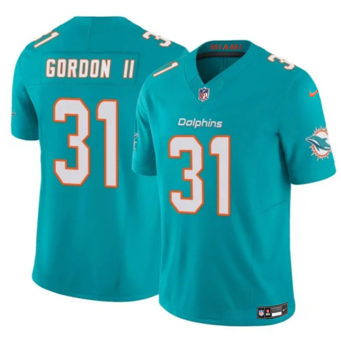 Men's Miami Dolphins #31 Ollie Gordon II Aqua 2025 F.U.S.E. Vapor Limited Stitched Football Jersey Men's Miami Dolphins #31 Ollie Gordon II Aqua 2025 F.U.S.E. Vapor Limited Stitched Football Jersey