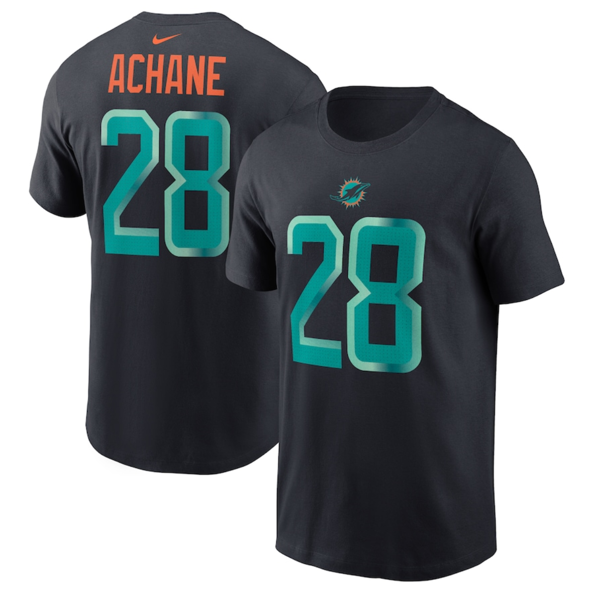 Men's Miami Dolphins #28 De’Von Achane Black 2025 Rivalries Collection Player Name & Number T-Shirt Men's Miami Dolphins #28 De’Von Achane Black 2025 Rivalries Collection Player Name & Number T-Shirt